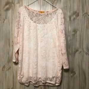 Ruby Rd. Size 2X Sheer Top w/ Rhinestone Detail